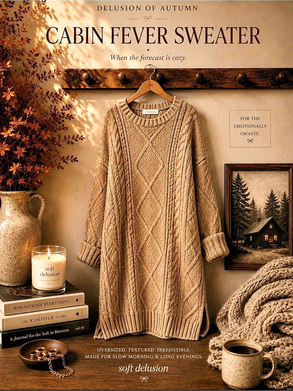 Cable Knit Sweater Dress in Brown